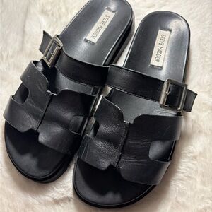 Steve Madden Black Buckle Slide Sandals